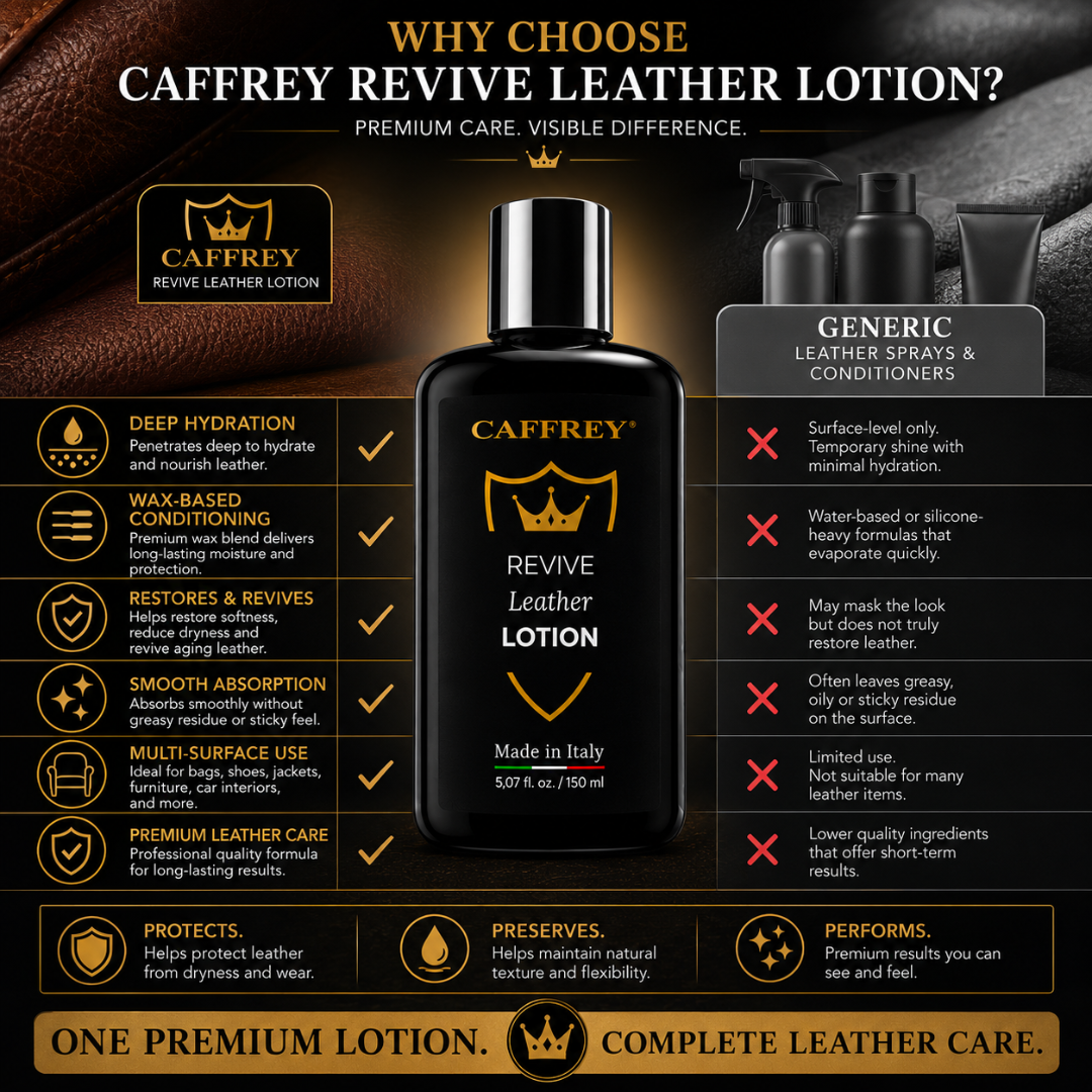 Existing CAFFREY Revive Leather Lotion product comparison graphic