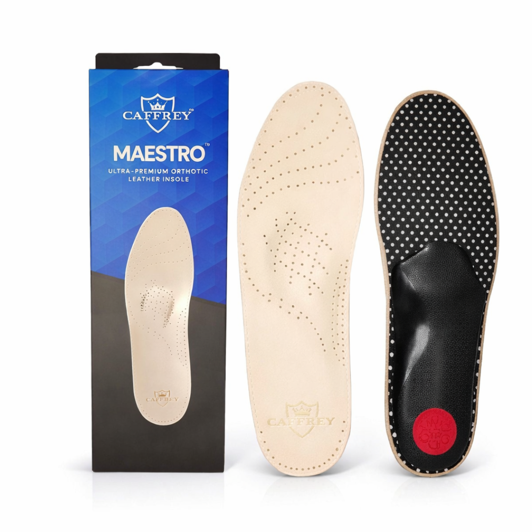 CAFFREY Maestro package with the cow-leather top and orthotic underside of the insoles